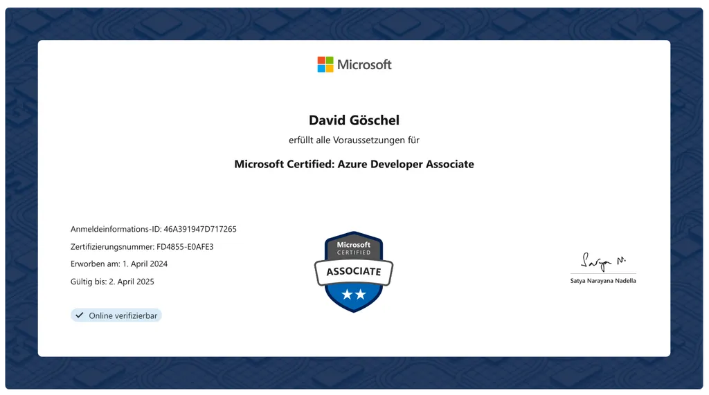Microsoft Zertiﬁzierung als Azure Developer Associate