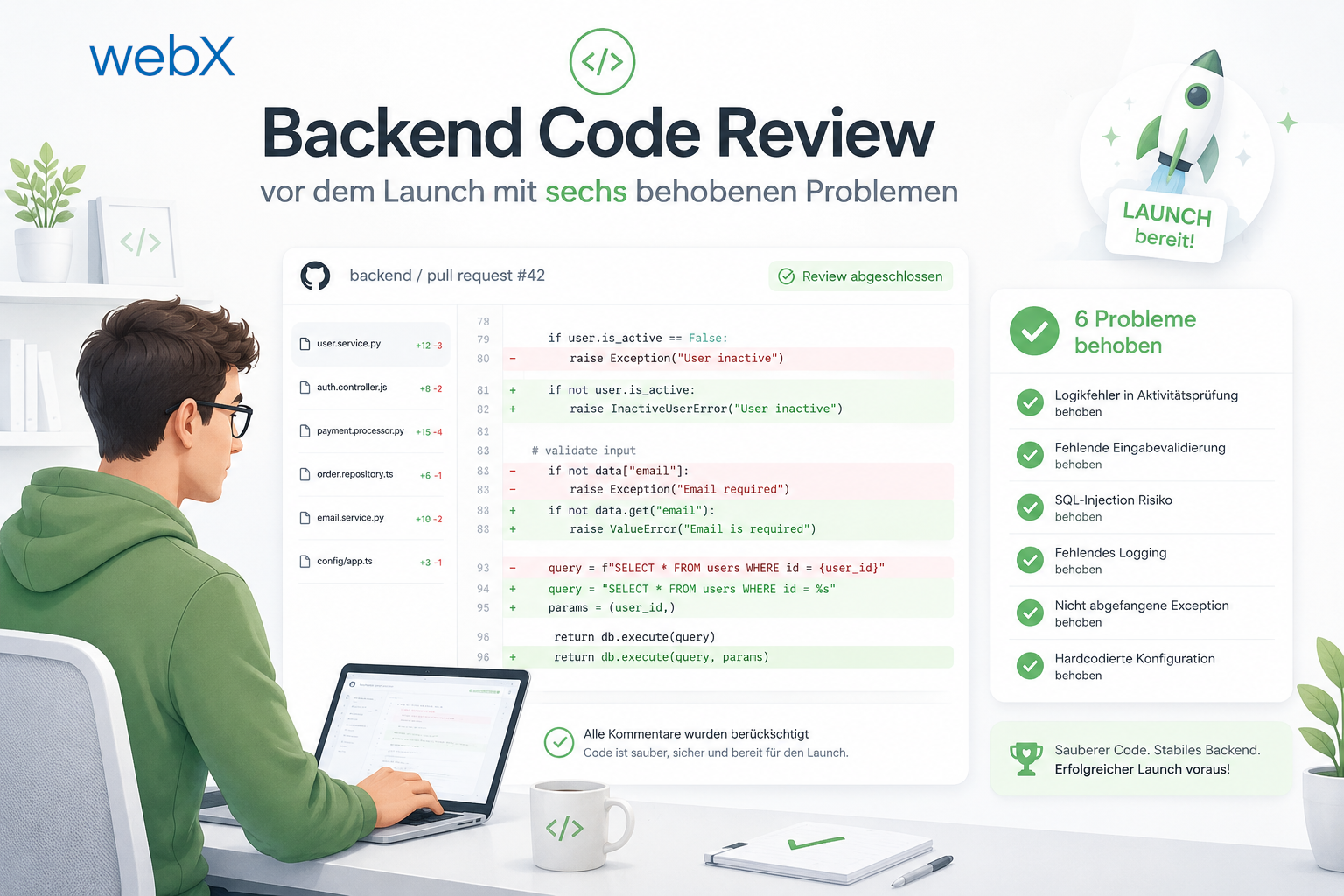 Backend Code Review vor dem Launch mit sechs behobenen Problemen