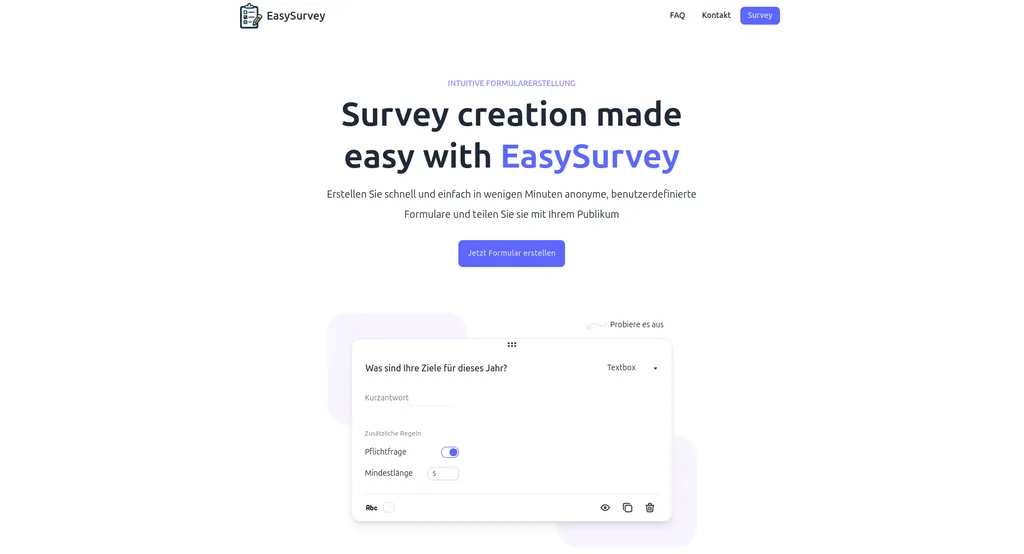 EasySurvey - SaaS-Plattform für anonyme, benutzerdefinierte Umfragen