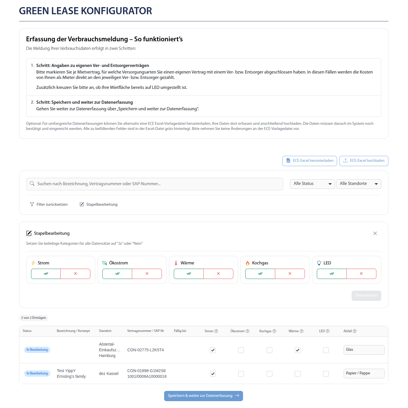 ECE Green Lease Portal Konfiguration mit ReactJS und Excel Integration
