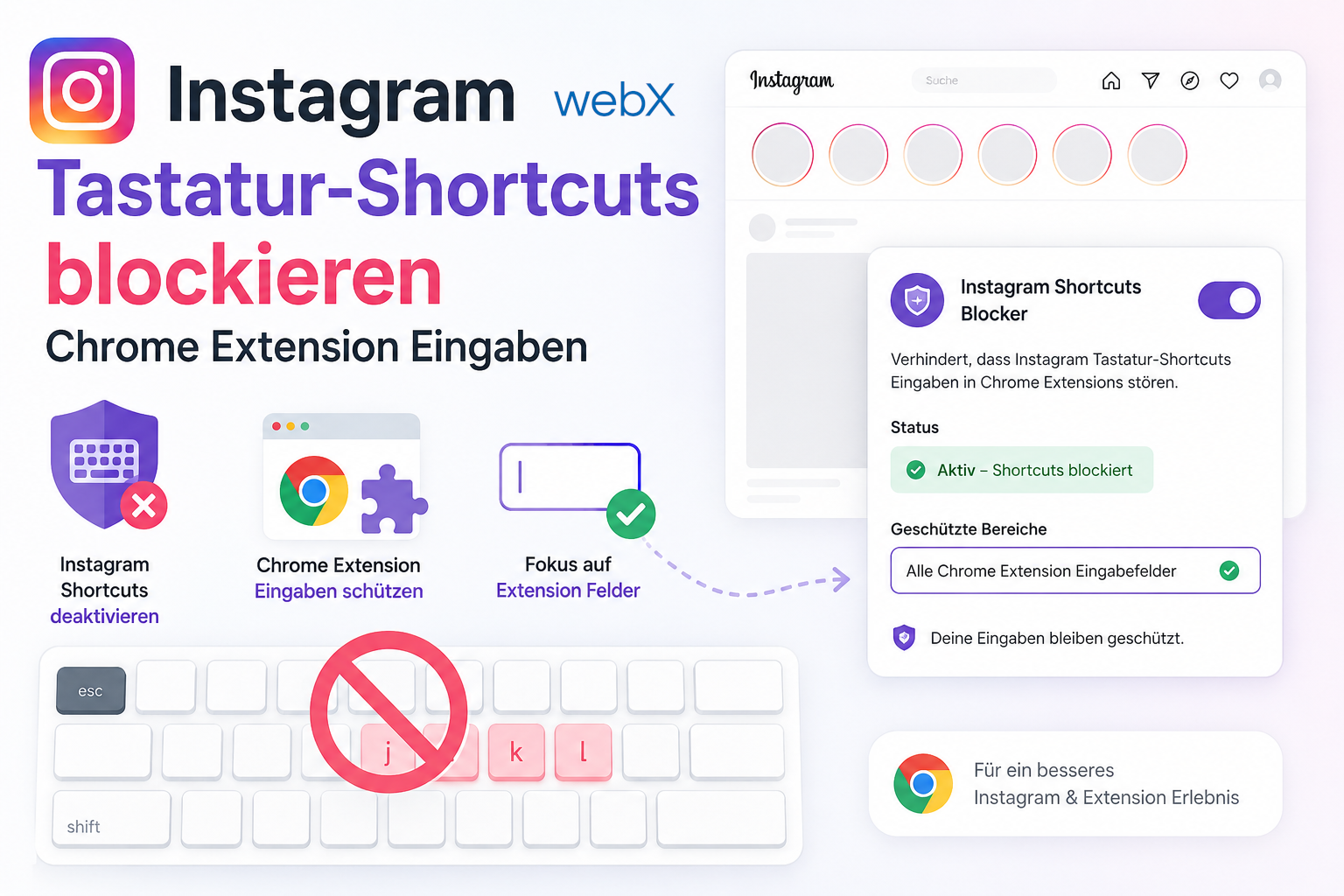 Instagram Tastatur-Shortcuts blockieren Chrome Extension Eingaben