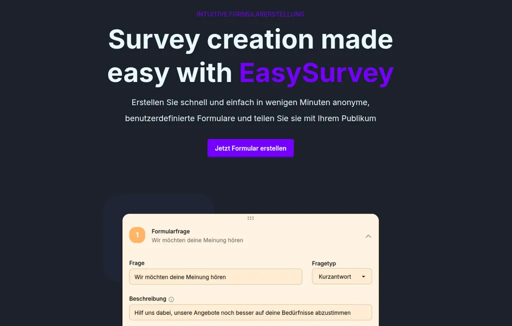 EasySurvey - SaaS-Plattform für anonyme, benutzerdefinierte Umfragen
